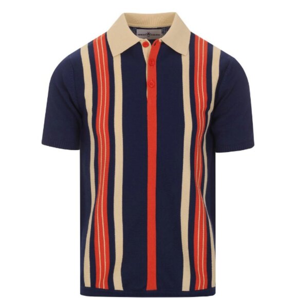 Madcap England Mens Farlowe Mod Stripe Knit Polo Top - Picture 1 of 9